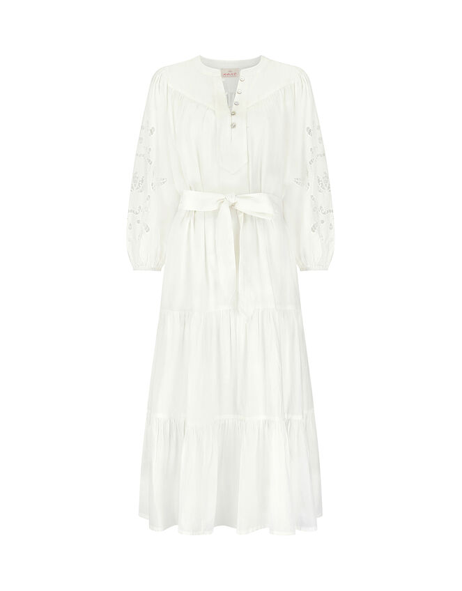 East Bridget Cutwork Tiered Midi Dress, White (WHITE), large