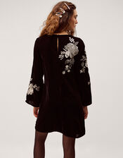 Fia Floral Embroidered Velvet Tunic Dress, Black (BLACK), large