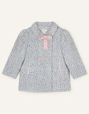 Baby Tweed Coat with Faux Fur Collar, Blue (BLUE), large