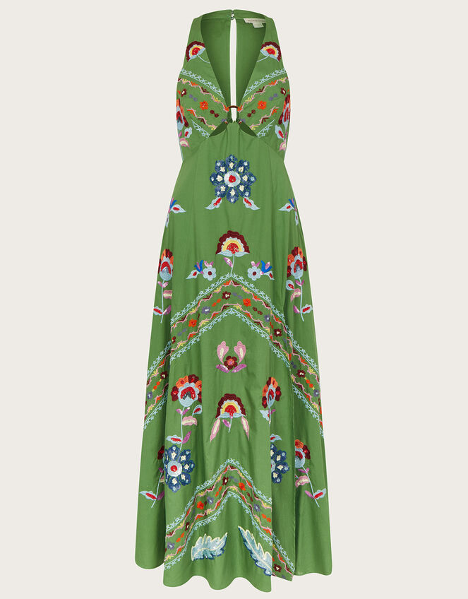 Shirley Ring Detail Embellished Maxi Dress, Green (GREEN), large