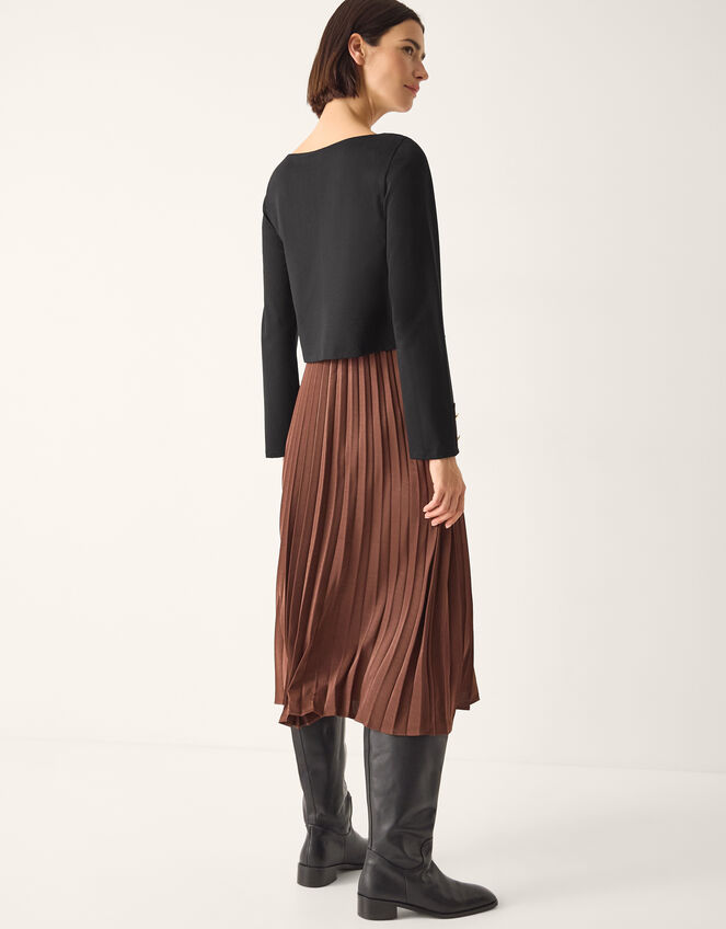 Flora Jersey Pleated Midi Dress, Brown (CHOCOLATE), large