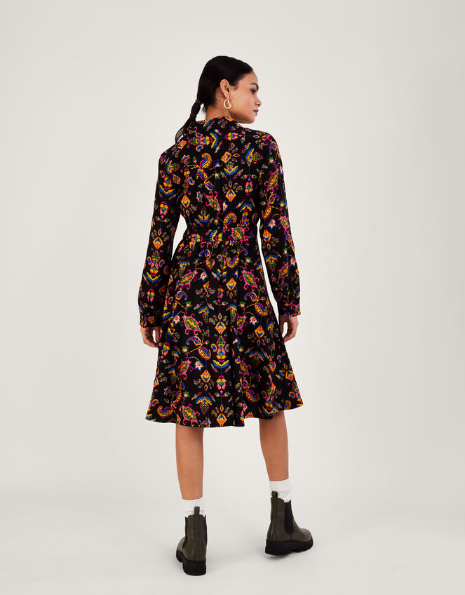 Ikat Print Short Dress in LENZING™ ECOVERO™, Black (BLACK), large