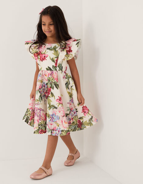 Floral Frill Party Dress, Ivory (IVORY), large