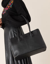 Zip Top Leather Tote Bag, , large