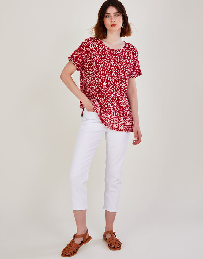 Scoop Neck T-Shirt in Linen Blend, Pink (PINK), large