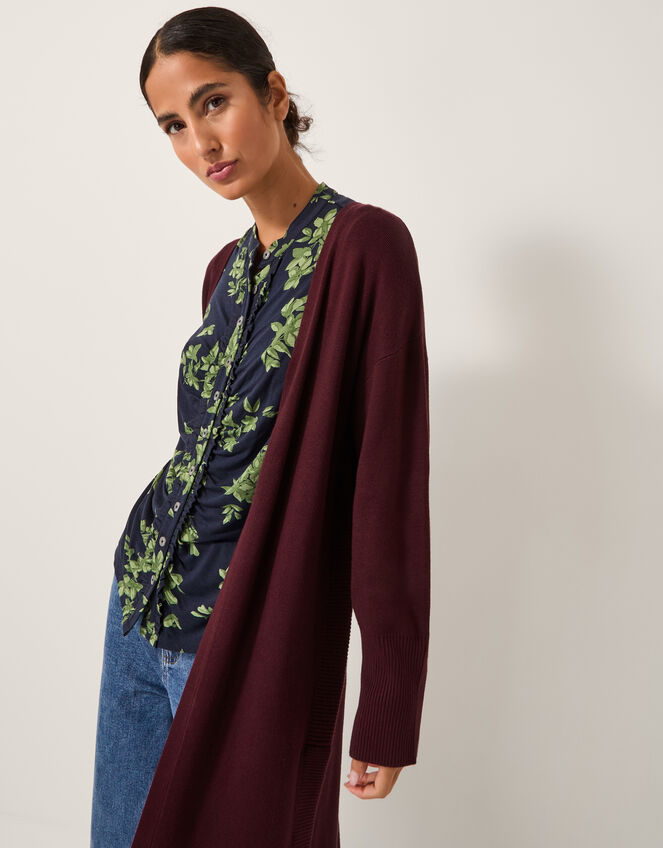 Mel Longline Cardigan, Red (BERRY), large