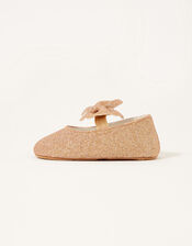 Glitter Bow Booties, Gold (ROSE GOLD), large