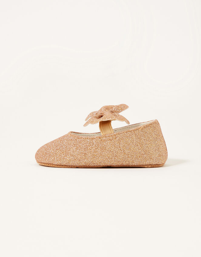 Glitter Bow Booties, Gold (ROSE GOLD), large