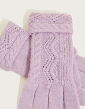Cable Knit Gloves, Purple (LILAC), large