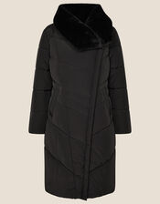 Beverley Faux Fur Collar Coat, Black (BLACK), large