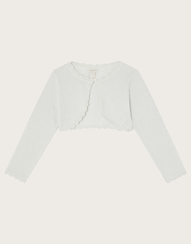 Maeve Sparkle Scallop Cardigan, Silver (SILVER), large