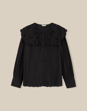 Eliana Embroidered Square Collar Shirt, Black (BLACK), large