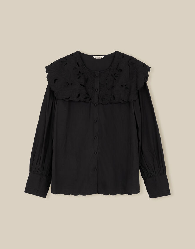 Eliana Embroidered Square Collar Shirt, Black (BLACK), large