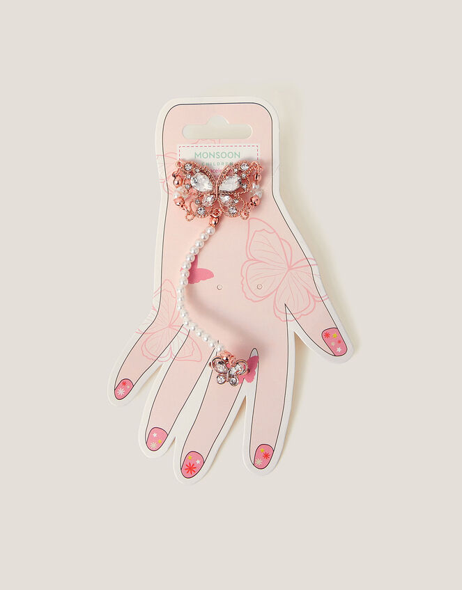 Pearl Butterfly Hand Chain Bracelet & Ring, , large