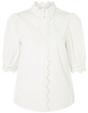 Victoriana Lace Trim Poplin Shirt, White (WHITE), large