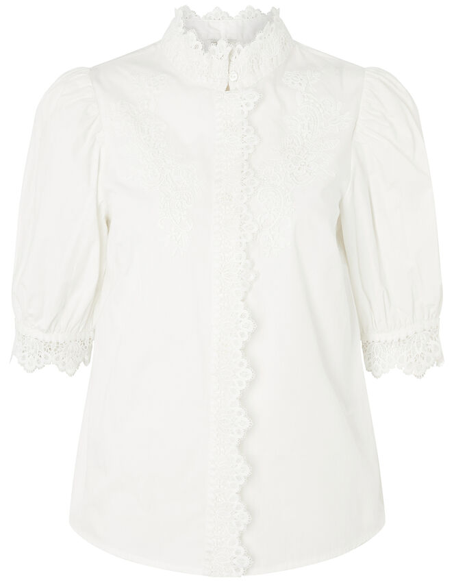 Victoriana Lace Trim Poplin Shirt, White (WHITE), large