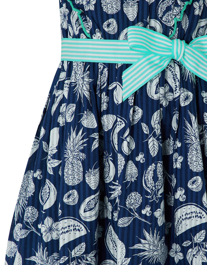 Naomi Fruit Print Dress in Organic Cotton, Blue (NAVY), large