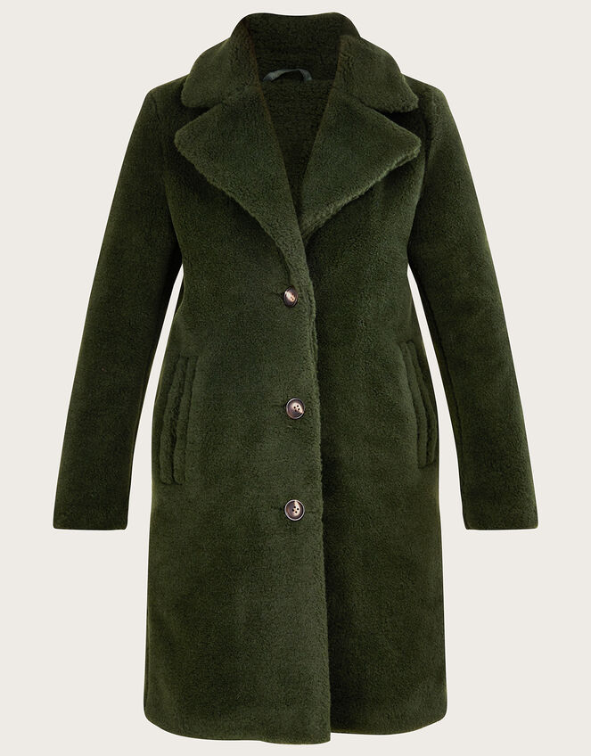 Tabitha Single Breasted Teddy Coat, Green (GREEN), large