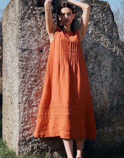East Liza Sleeveless Linen Dress, Orange (ORANGE), large