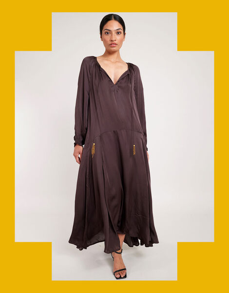 East Esti Satin Dress, Brown (BROWN), large
