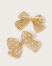 2-Pack Pearl Metal Bow Hair Clips, , large