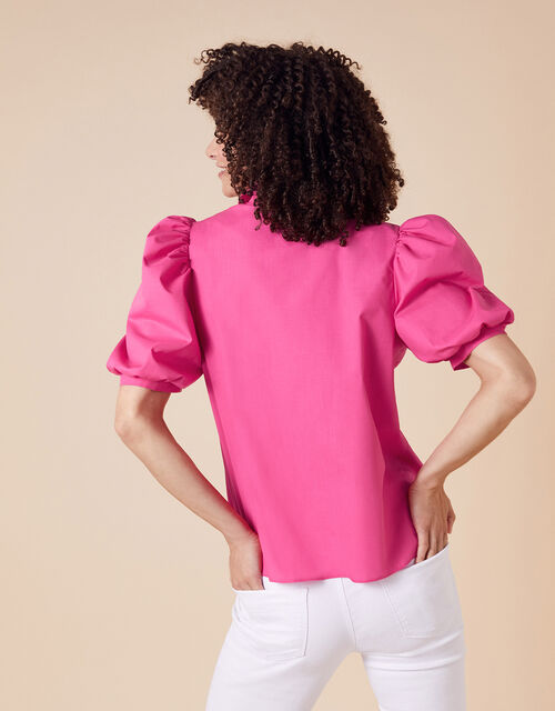 Puff Sleeve Shirt in Pure Cotton Pink Tops & Tshirts Monsoon Global.
