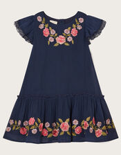 Baby Mariella Embroidered Tiered Dress, Blue (NAVY), large