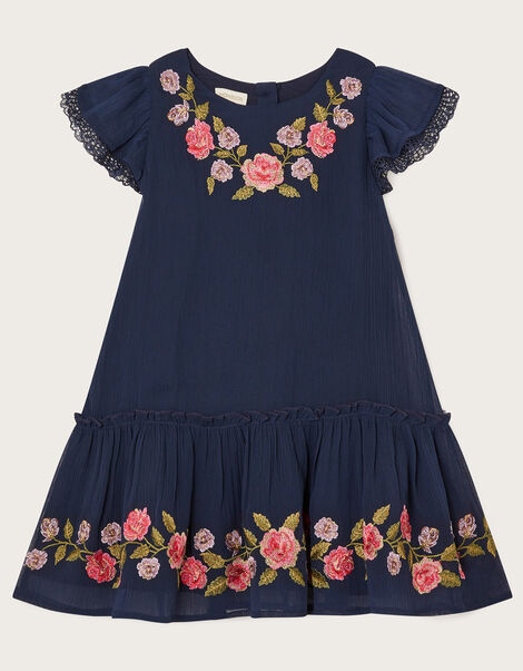 Baby Mariella Embroidered Tiered Dress, Blue (NAVY), large