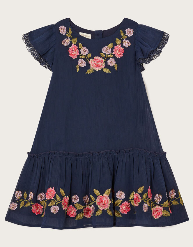 Baby Mariella Embroidered Tiered Dress, Blue (NAVY), large