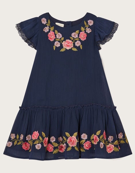 Baby Mariella Embroidered Tiered Dress Blue, Blue (NAVY), large