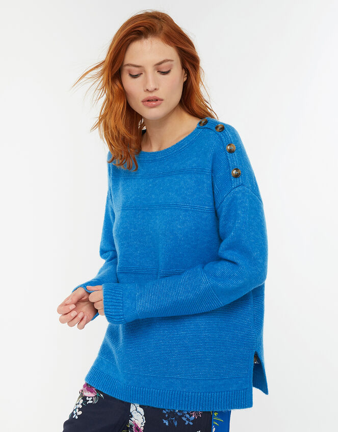 Brooke Button Shoulder Jumper, Blue (BLUE), large