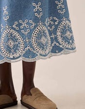 East Coralie Denim Broderie Skirt, Blue (BLUE), large