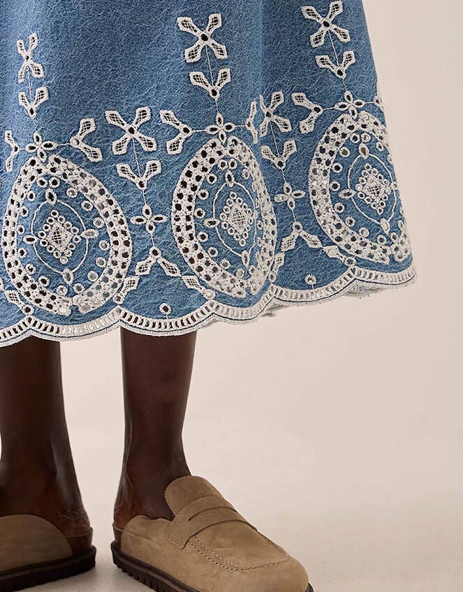 East Coralie Denim Broderie Skirt, Blue (BLUE), large