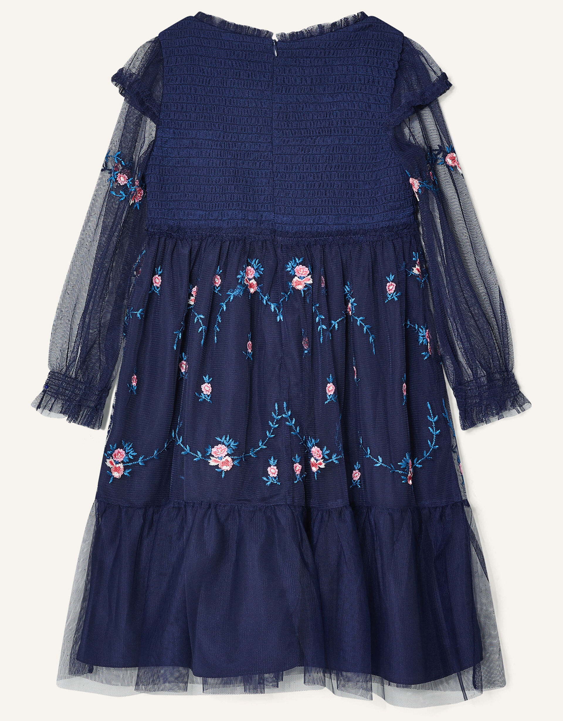 Light Blue Floral Embroidered Long Sleeve Blouse