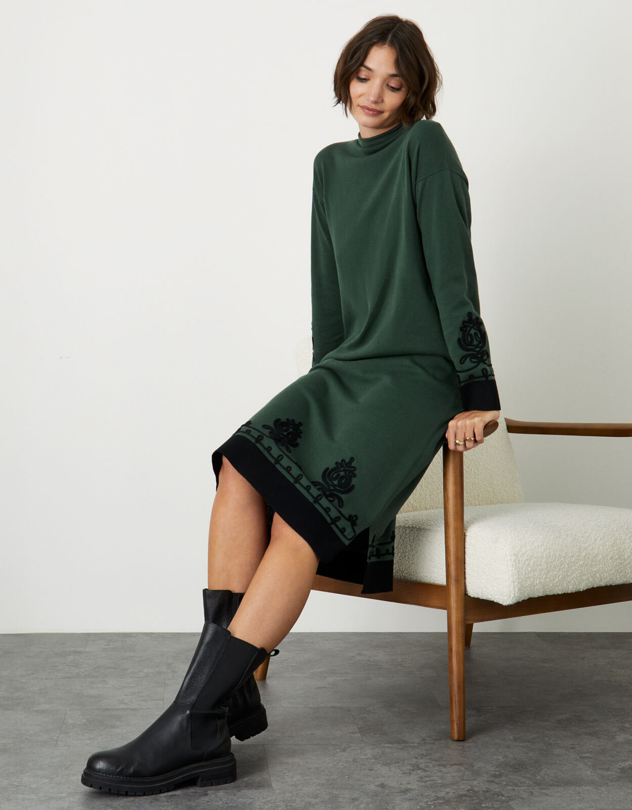 Lena Cornelli High Neck Dress Green 