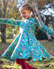 Frugi Sofia Printed Skater Dress, Green (GREEN), large
