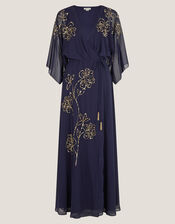 Skyla Floral Embellished Maxi Wrap Dress, Blue (NAVY), large