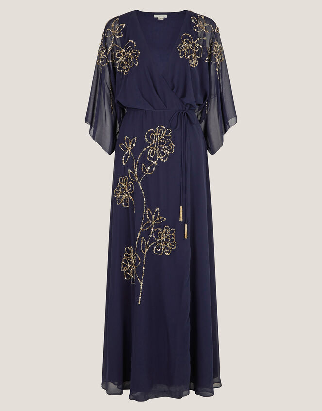 Skyla Floral Embellished Maxi Wrap Dress, Blue (NAVY), large