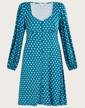 Geometric Print Babydoll Short Jersey Dress, Blue (TURQUOISE), large