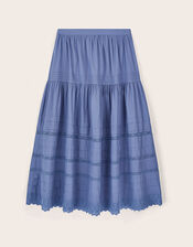 East Betsy Cotton Poplin Midi Skirt, Blue (BLUE), large