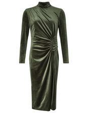 Caitlyn Velvet Long Sleeve Dress, Green (GREEN), large