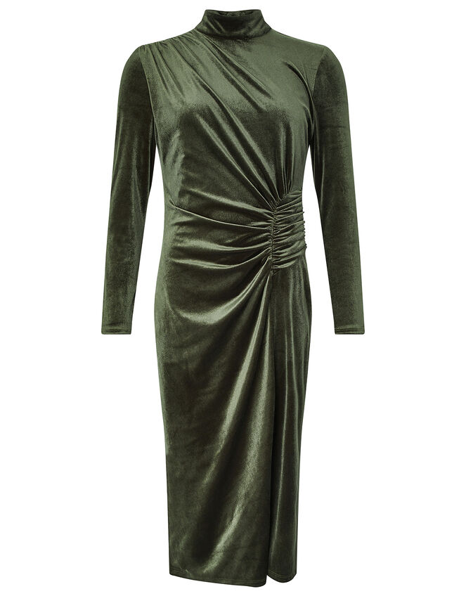 Caitlyn Velvet Long Sleeve Dress, Green (GREEN), large