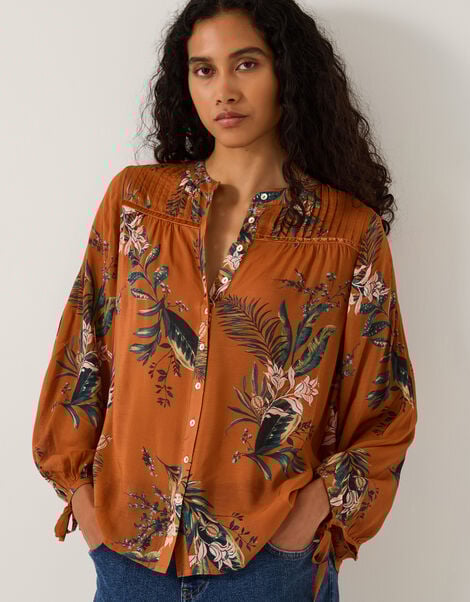 Georgie Botanical Print Blouse, Copper (COPPER), large