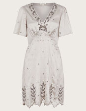 Aurora Embellished Mini Dress, Grey (GREY), large