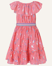 Flamingo Foil Frill Dress, Orange (CORAL), large