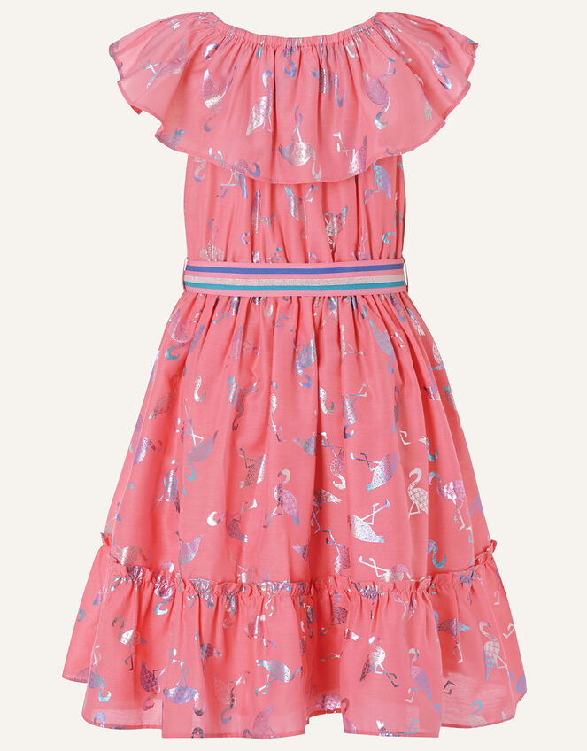 Flamingo Foil Frill Dress, Orange (CORAL), large