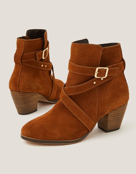 Mika Strap Leather Ankle Boots, Tan (TAN), large