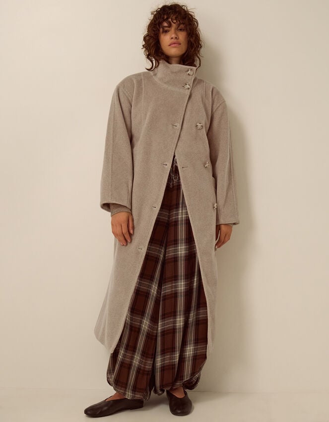 Millie Funnel Neck Belted Coat, Mink (MINK), large