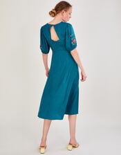Juliette Embroidered Jacquard Midi Dress in Recycled Polyester, Teal (TEAL), large