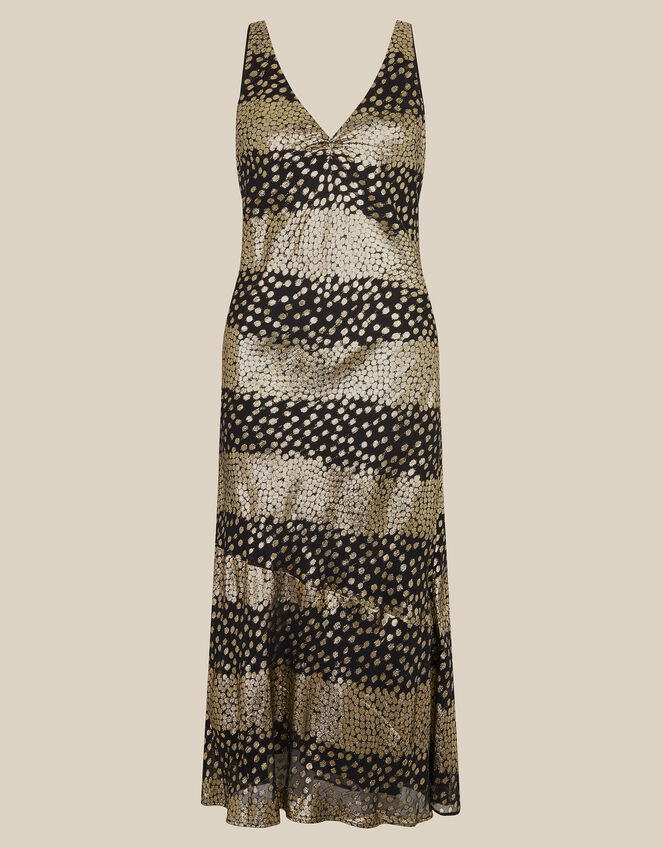 Ada Sleeveless Metallic Bias Cut Midi Dress, Black (BLACK), large